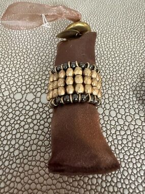 Coldwater Creek Gold and Brown Beaded Stretch Ring